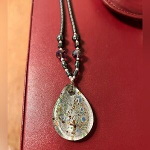 Reversible gunmetal and glass beaded necklace